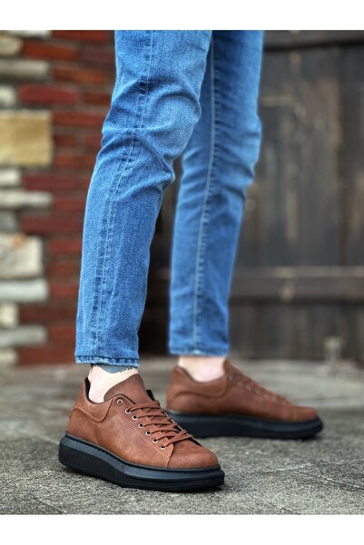 BOA BA0547 BOA Kalın Yüksek Taban Taba Siyah Bağcıklı Spor Erkek Ayakkabı