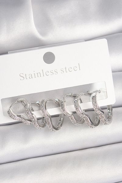 Evinso Brass Silver Color Zircon Stone 3 Double Heart Model Women Earrings