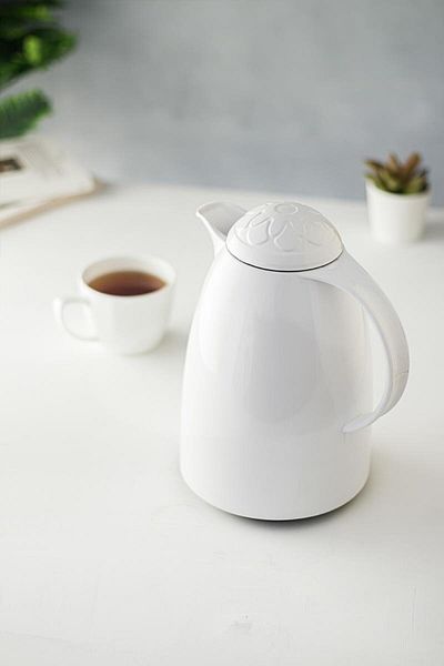 AC BOX 1 Lt Thermal Insulated Tea and Cold Water Thermos Soft White (Keeps Warm for 12 Hours & Glass Inside)