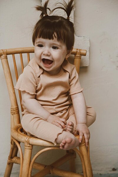 OhlalaKoala Kalp Nakışlı Fitilli Kısa Kollu Body Tayt Set