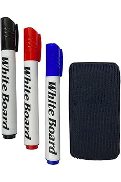 Mu Art Ahşap Whiteboard Pen and Eraser Set Black Red Blue 3 Colors Pen and Velvet Eraser
