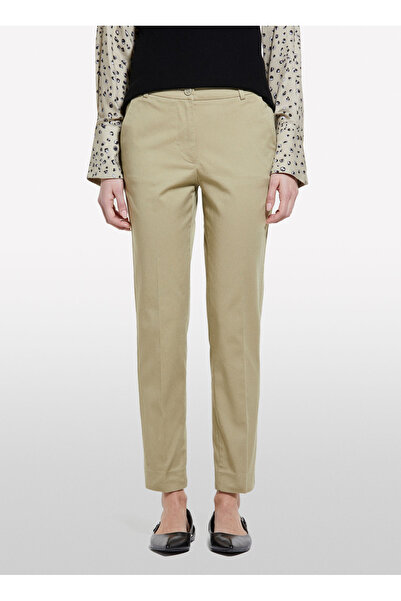 Sisley Mid Waist Loose Cut Beige Women's Trousers 4Byw55Ah6