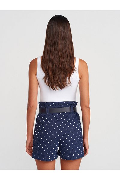 Dilvin 71635 Elastic Waist Belted Shorts-Navy Blue