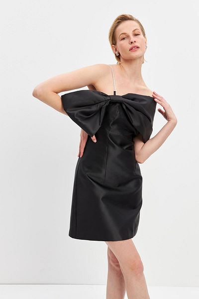 Setre Rochie mini neagră fără bretele cu detaliu de panglică