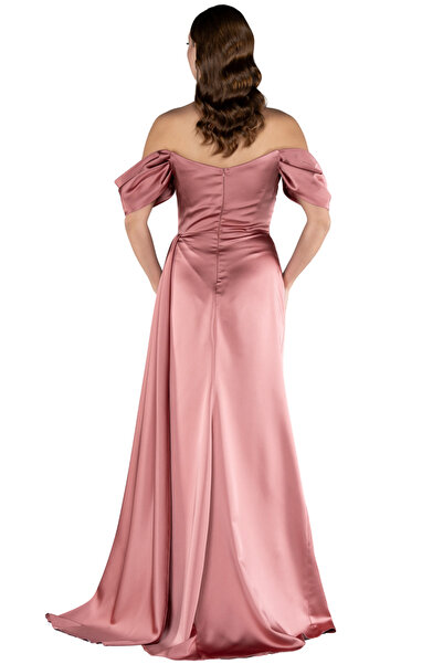 Arden Long Evening Dress, Powder Satin Strapless, Stone Detail, Slit, Wedding, Engagement, Graduation Dress, 38-44