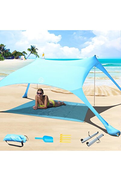 Cuupo مظلة خيمة الشاطئ المنبثقة، مظلة خارجية من الليكرا بعامل حماية من أشعة الشمس 50، مقاومة للرياح والشمس مع ثبات