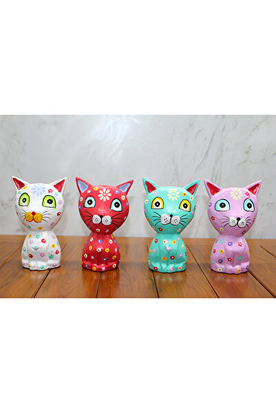 İN3DEX تمثال قطة خشبي مصنوع يدويًا كإكسسوار زخرفي للمنزل