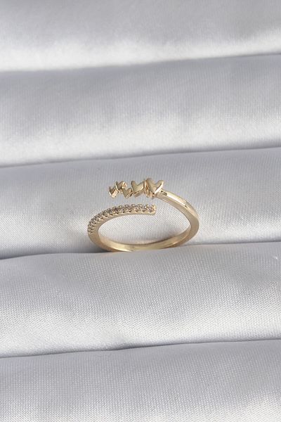 Clariss Brass Gold Color Zircon Stone Detail Heart Model Women's Ring