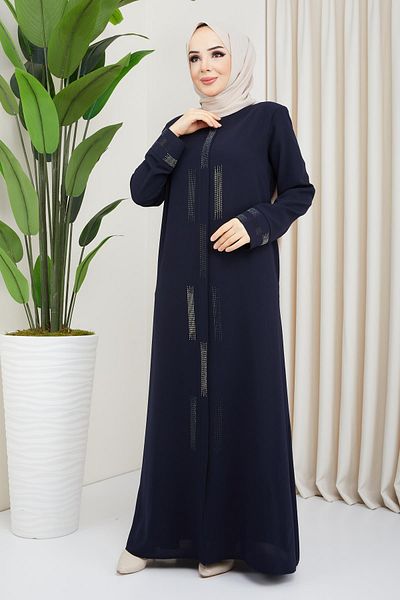 hafsamina Navy Blue Large Size Ferace - Λεπτομέρεια από πέτρα