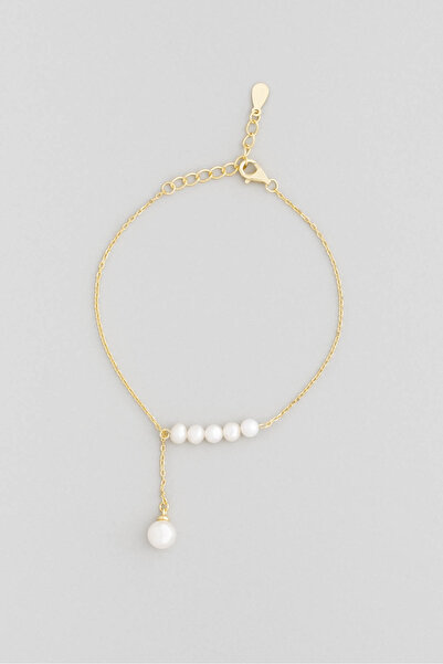 So CHIC... Doğal İnci Esintisi 18 Ayar Sarı Altın Kaplama 19 Cm Gümüş Bileklik