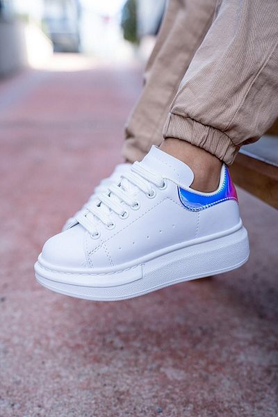 Shupe Pantofi sport albi cu hologramă pentru fete, cu talpă groasă, pantofi sport confortabili
