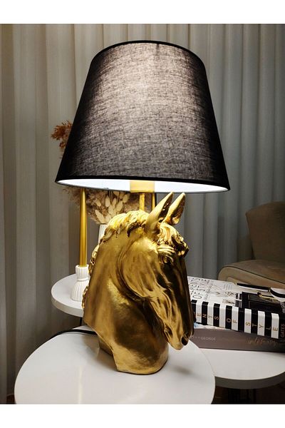 teknotrust Decorative Gold Horse Figured Black Hat Lampshade Trinket