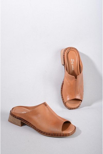 SEÇ KUNDURA SEÇ 022 Genuine Leather Women's Slippers - Tan