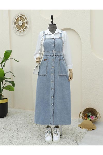 MACMODA Salopet din denim cu buzunar dublu cu nasturi