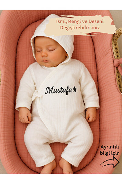 KARSU TASARIM 4 Kat Müslin Tulum Şapka Takımı Nakış İşleme İsimli Hastane Çıkışı