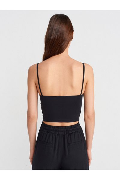 Dilvin 21017 Lace Detailed Top-Black