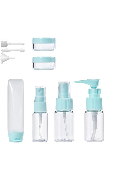 TECOS Set recipiente pentru cosmetice, Tecos, material plastic, albastru, 9 piese, trusa de calatorii