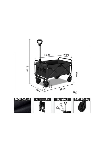YYB Katlanabilir Kamp arabası araziye uygun lastikli 99 kg kapasiteli taşınab...