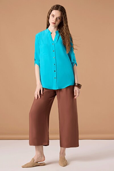 UPGRADE Arka Şerit Detaylı Gömlek Turkuaz