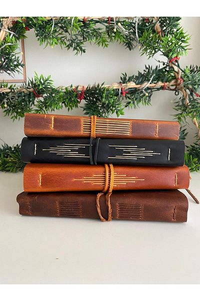 ALESTA LEATHER (Writing Name) Leather Covered Hand Sewing Notebook - Handmade Genuine Leather