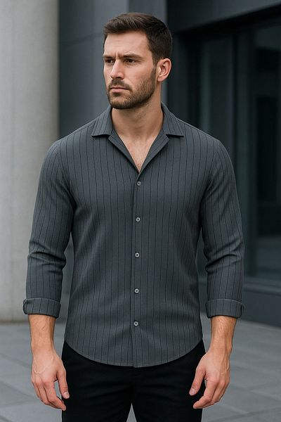 Altamira Men's Smoked Striped Zr Crepe Long Sleeve Shirt