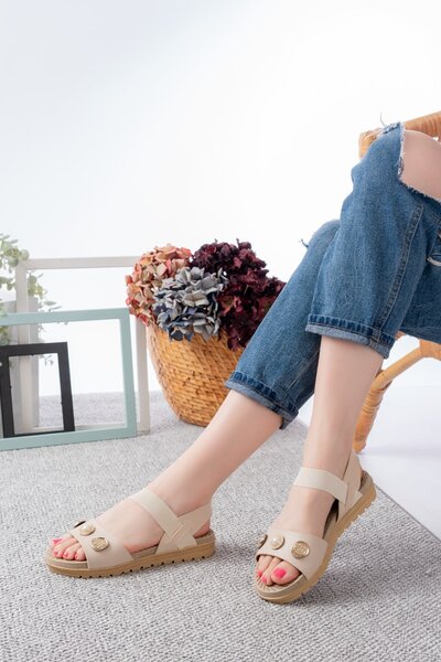 Slipcat Γυναικεία σανδάλια με πέτρα με λεπτομέρεια Velcro