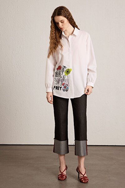 UPGRADE Ön Baskılı Gömlek Beyaz