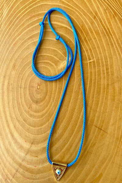 Shepidi Triangle Evil Eye Bead Gold Slide Lock Braid Rope Necklace