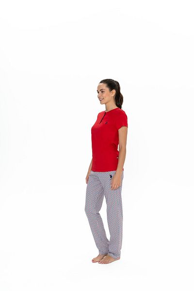 U.S. Polo Assn. U.S. Polo Assn. Women's Red 100% Cotton Half Placket Pajama Set - Arass20W05W7W
