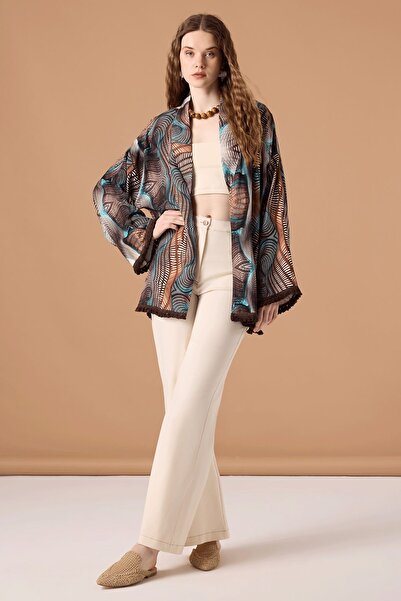UPGRADE Püsküllü Desenli Kimono Multi