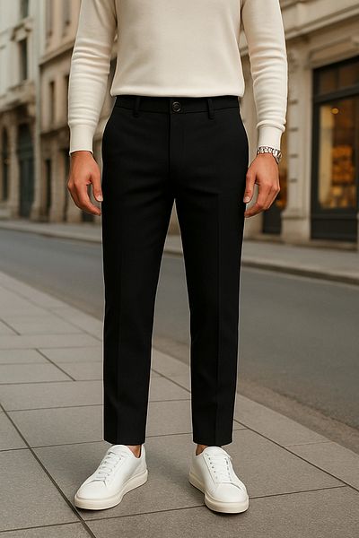 Tutals Men's Black Color Italian Cut Ankle Length Slim Fit Comfortable Fit Fabric Trousers