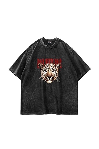 Bak Moda Roar Meets Printed Oversize Unisex Washable Black Tshirt