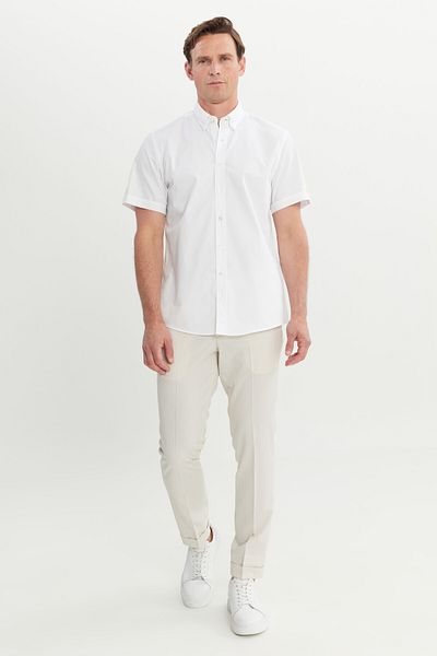 AC&Co / Altınyıldız Classics Men's White 100% Cotton Tailored Slim Fit Slim Fit Buttoned Collar Shirt