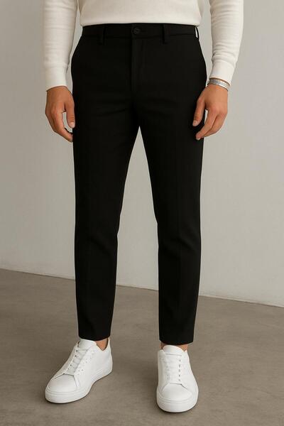 Tutals Erkek Siyah Renk İtalyan Kesim Bilek Boy Slim Fit Rahat Kalıp Kumaş Pantolon