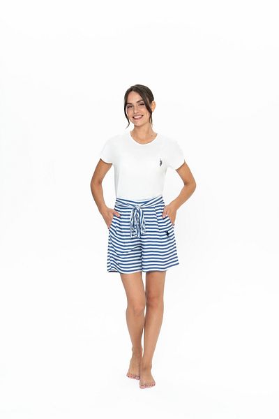 U.S. Polo Assn. U.S. Polo Assn. Women's Ecru Striped Shorts-Tshirt Pajama Set - Arass20W03W4W