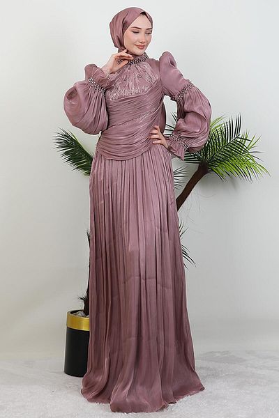 GİYZAMİLA Λεπτομέρεια δαντέλας Yoryo βραδινό φόρεμα Dusty Rose