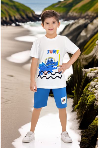 CiciTime Çocuk Modası Boy's Glasses Dino Printed Cotton Casual Shorts Suit