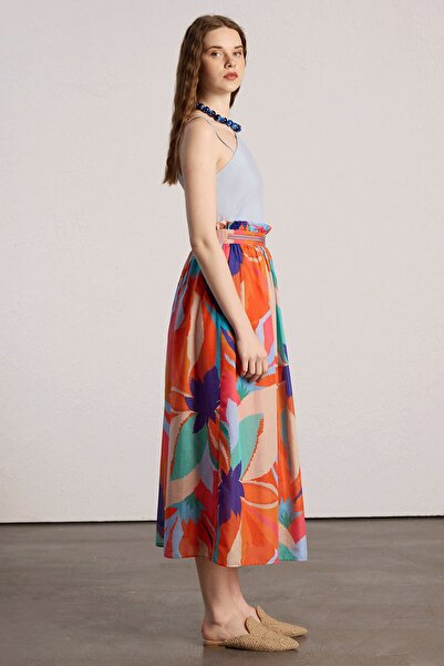 UPGRADE Büzgülü Desenli Maxi Etek Multi