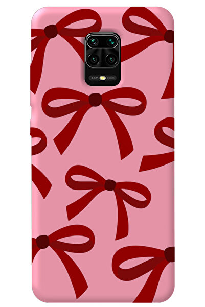 WANNA PROTECT Xiaomi Redmi Note 9S Pembe İçi Kadife Kırmızı Fiyonk Desenli Si...