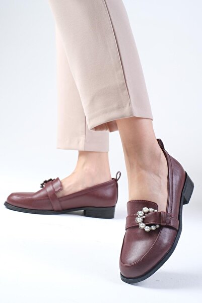 Mio Gusto Бордови дамски ежедневни обувки с перла и капси