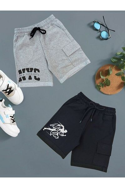 cm buseyiz Double Color Printed Men's Capri – Cargo Pocket Elastic Summer Model