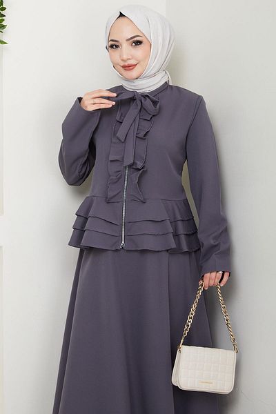 hafsamina Frilly Skirt Suit Gray Hm2722