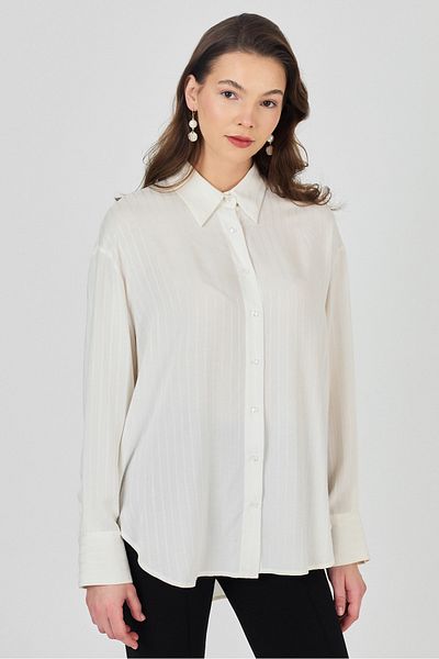 ÖNDER MODA Cămașă albă cu mânecă lungă oversize pentru femei