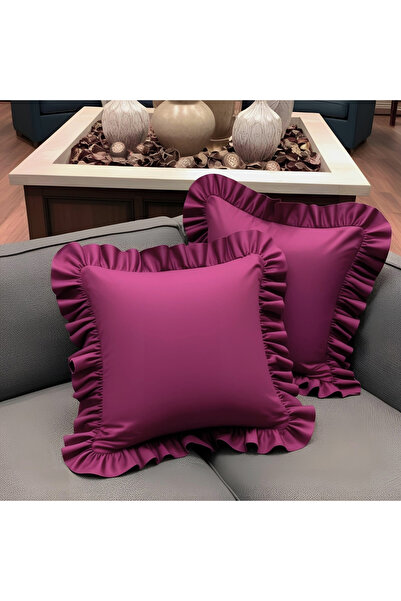 Bc Home 2-Piece Cherry/Plum Country Frilly Square Throw Pillow Cover Soft Tex...