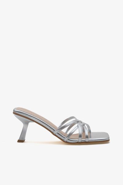LOJO Women's Banded Heeled Daily Slippers Mersis Silver