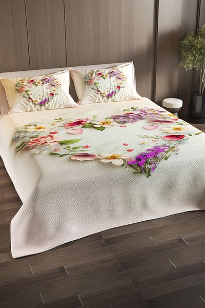 MonoHome Pique Set Cotton Double Jacquard Woven Bedspread Heart of Roses