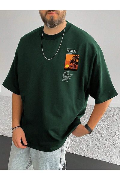 VBSVİBES Tricou tricotat unisex Nefti verde oversize cu imprimeu Mantenha