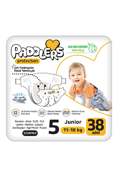 Paddlers Protection Bebek Bezi 5 Numara Junior 38 Adet (11-18 Kg) Jumbo Paket
