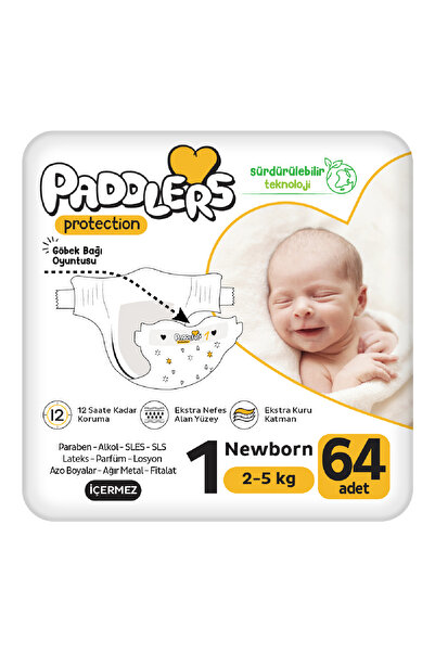 Paddlers Protection Bebek Bezi 1 Numara Yenidoğan 64 Adet (2-5 Kg) Jumbo Paket