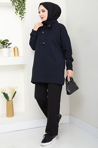 hafsamina Snap Detailed Suit Navy Blue Hm2719